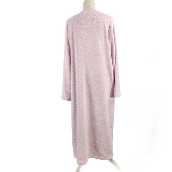 Oscar de la Renta  Quilted Fleece Zip Up Robe Women's L/XL Pink Pockets - Picture 2 of 10